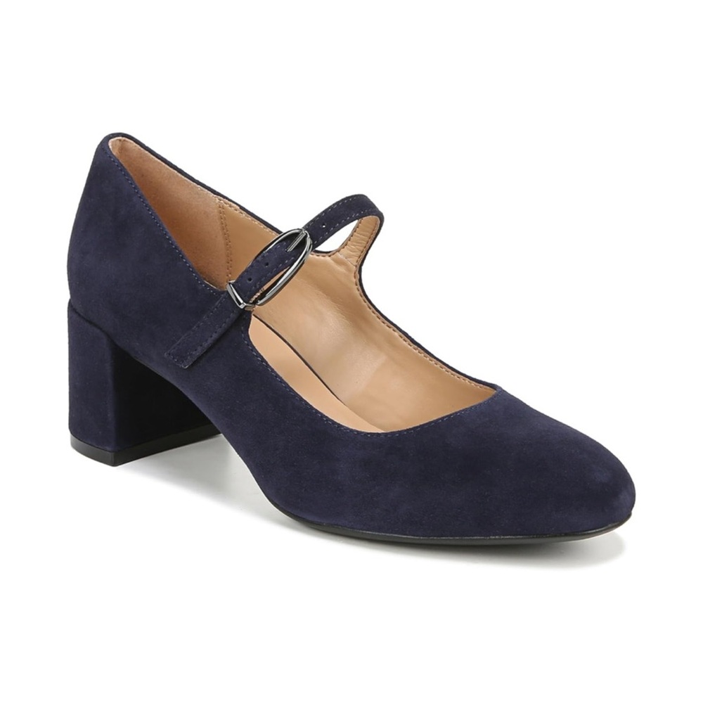 Naturalizer Renny Mary Jane Block Heel Pumps Navy Blue Suede Leather NEW Size 9